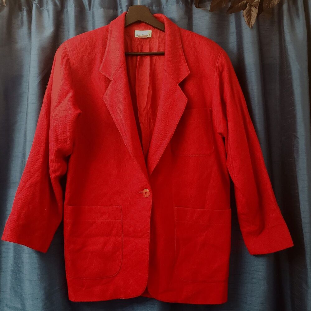 Vintage Anne Klein Cherry Red Wool Blazer Sz S Statement/Dark Academia